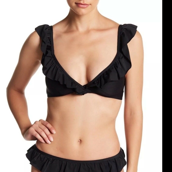 NEW Tart Collections Paige Ruffled Ribbed Bikini Top in Black [SZ Medium ]‎ - Picture 2 of 8